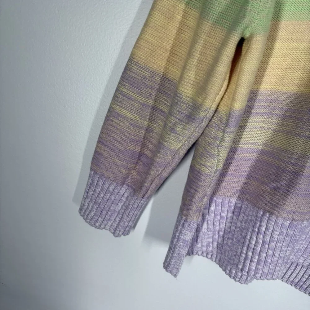LOFT Women L Knit Pastel Stripe Ombre Elbow Sleeve Crew Neck Sweater NWT